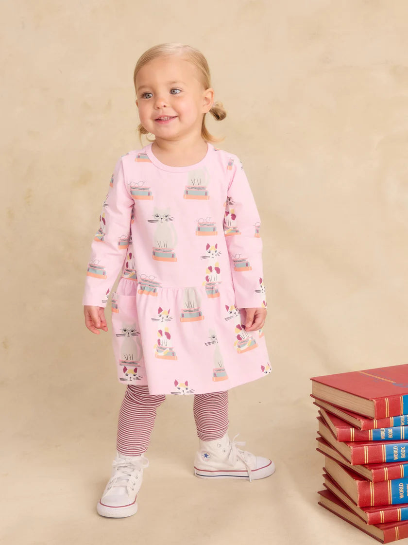 Long Sleeve Pocket Dress in Bookshop Cat