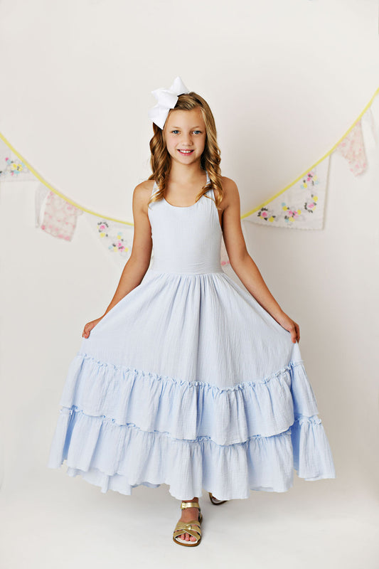 Sky Blue Maxi Twirl Dress  - Doodlebug's Children's Boutique