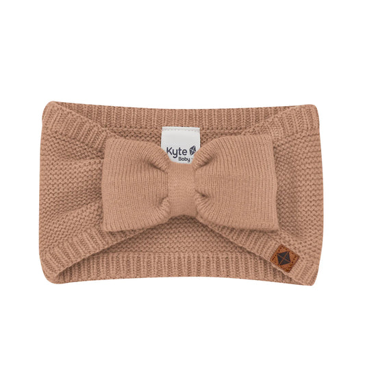 Chunky Knit Bow Headband in Latte - Doodlebug's Children's Boutique
