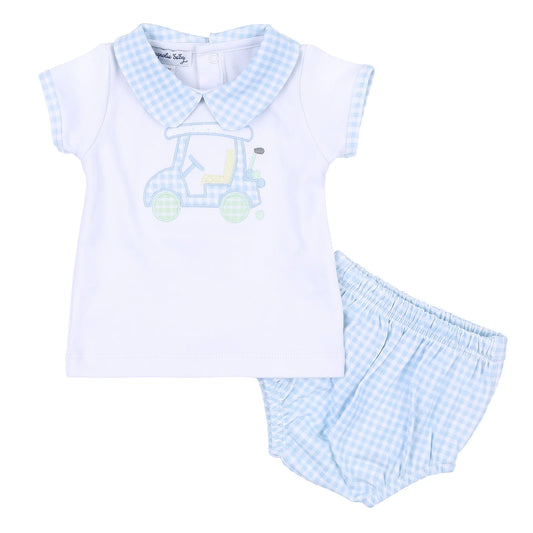 Little Caddie Blue Applique Diaper Cover Set  - Doodlebug's Children's Boutique