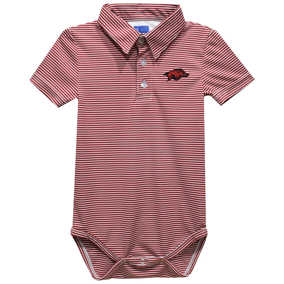 Arkansas Embroidered Striped Polo Onesie  - Doodlebug's Children's Boutique