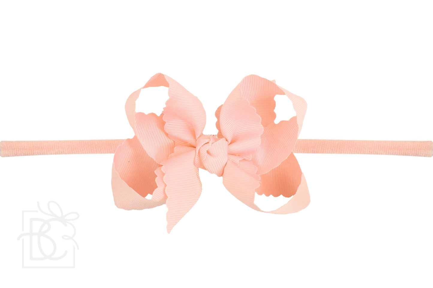 Nylon Headband with Large Scalloped Bow in Light Coral - Doodlebug's Children's Boutique