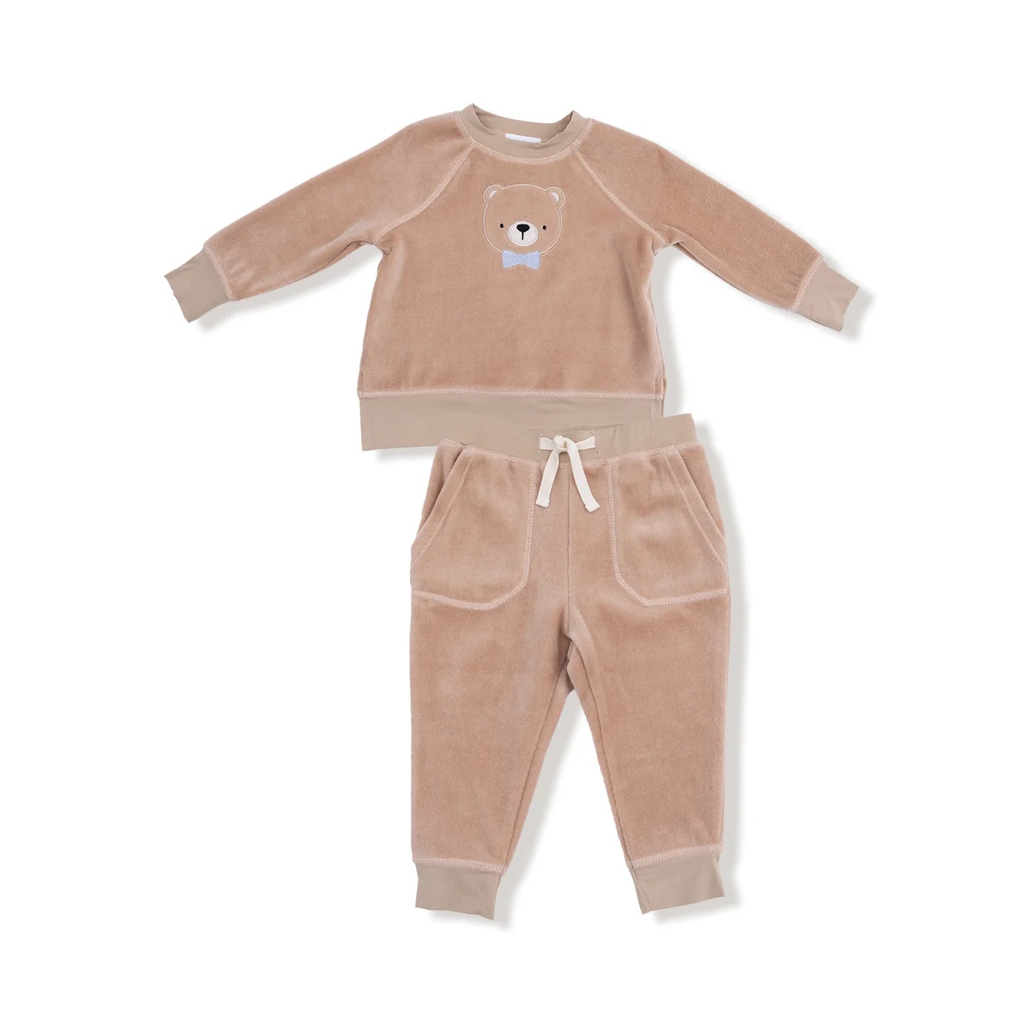 Velour Teddy Bear Raglan Sweatshirt and Jogger Set - Doodlebug's Children's Boutique