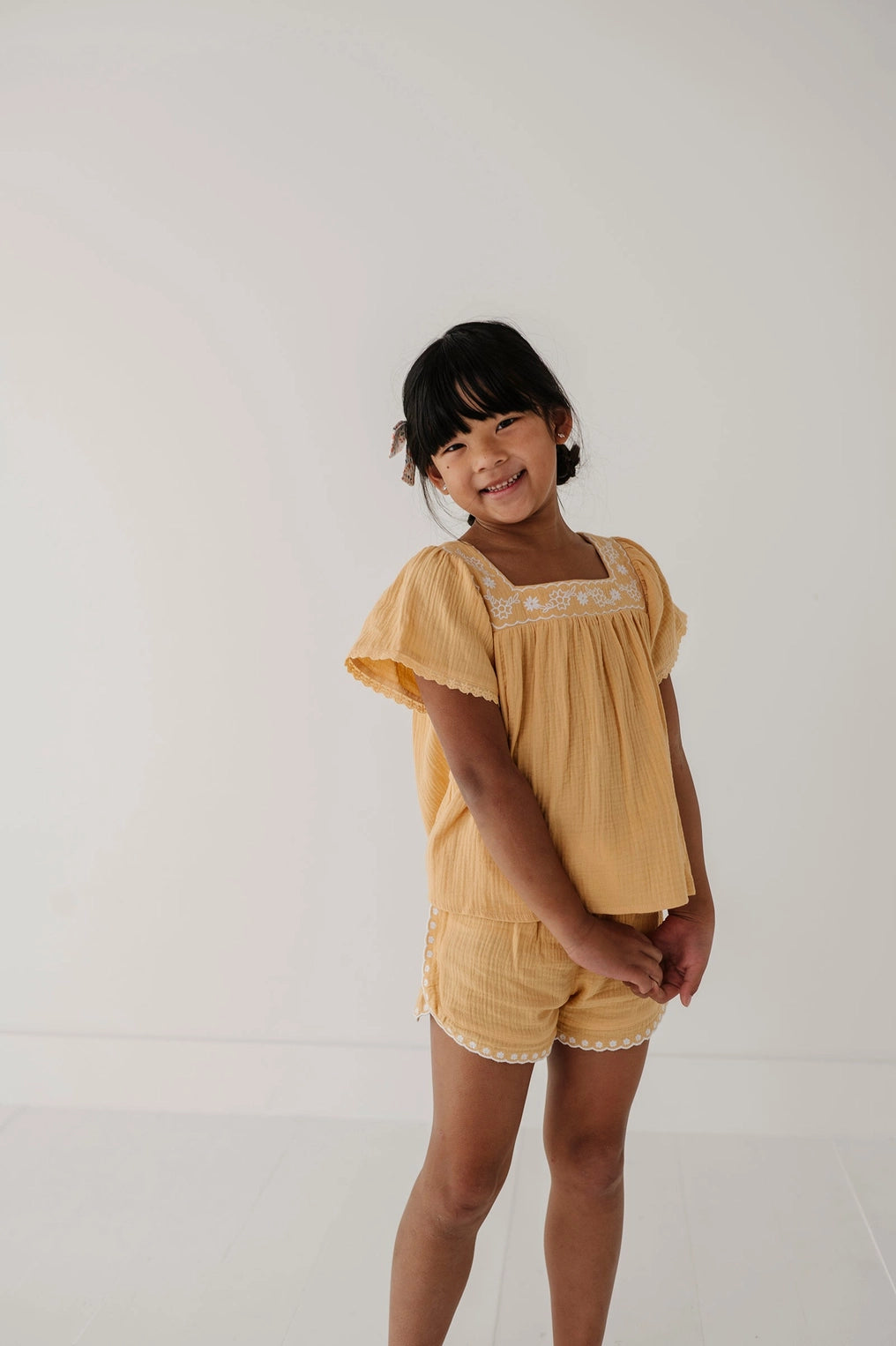 Golden Sunshine Squared Neck Peasant Top - Doodlebug's Children's Boutique