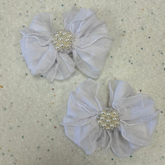 White Pearl Ruffle Clip Set of Two  - Doodlebug's Children's Boutique