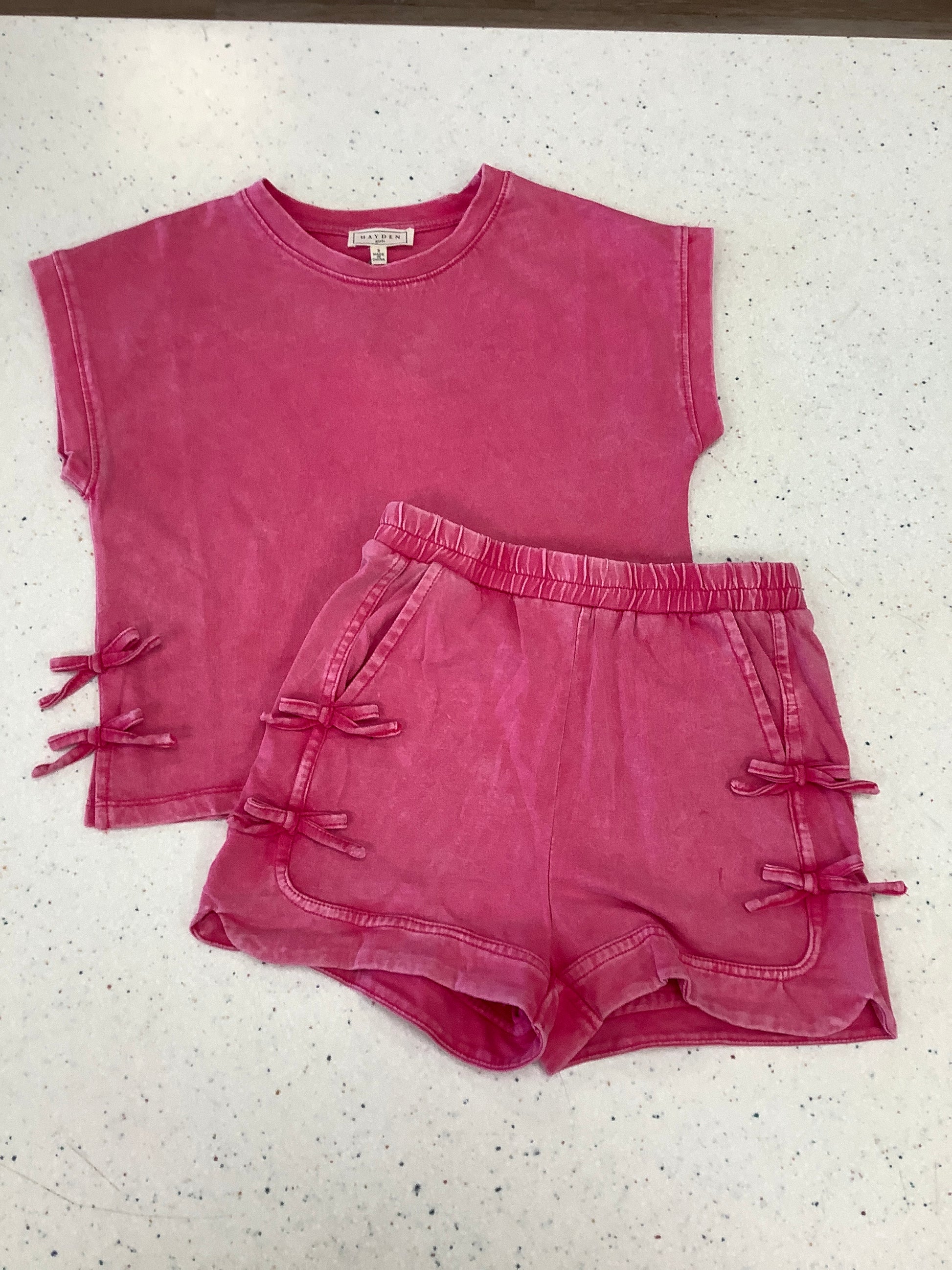Washed Pink Bows Set - Doodlebug's Children's Boutique