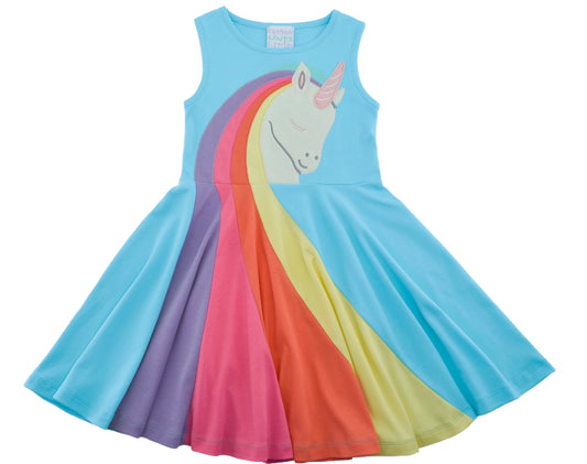 My Unicorn Dress in Aruba Blue  - Doodlebug's Children's Boutique