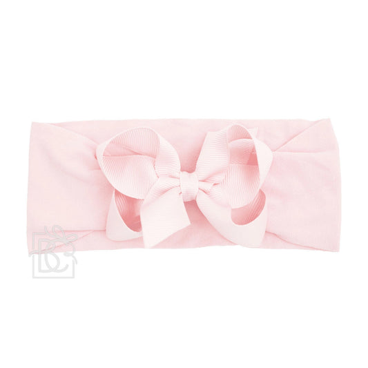 Wide Nylon Headband with Large Bow in Light PInk - Doodlebug's Children's Boutique