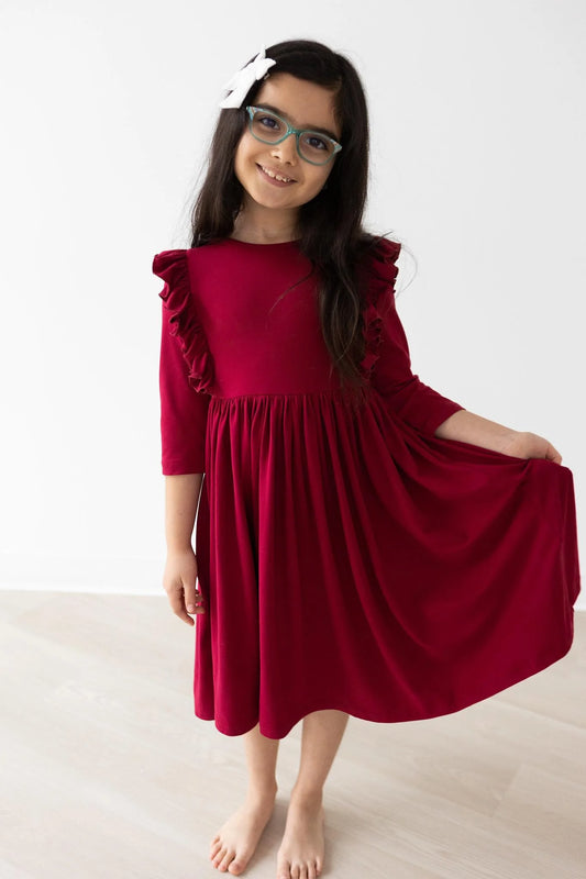 Burgundy Ruffle Twirl Dress  - Doodlebug's Children's Boutique