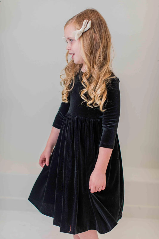Black Velvet Twirl Dress  - Doodlebug's Children's Boutique