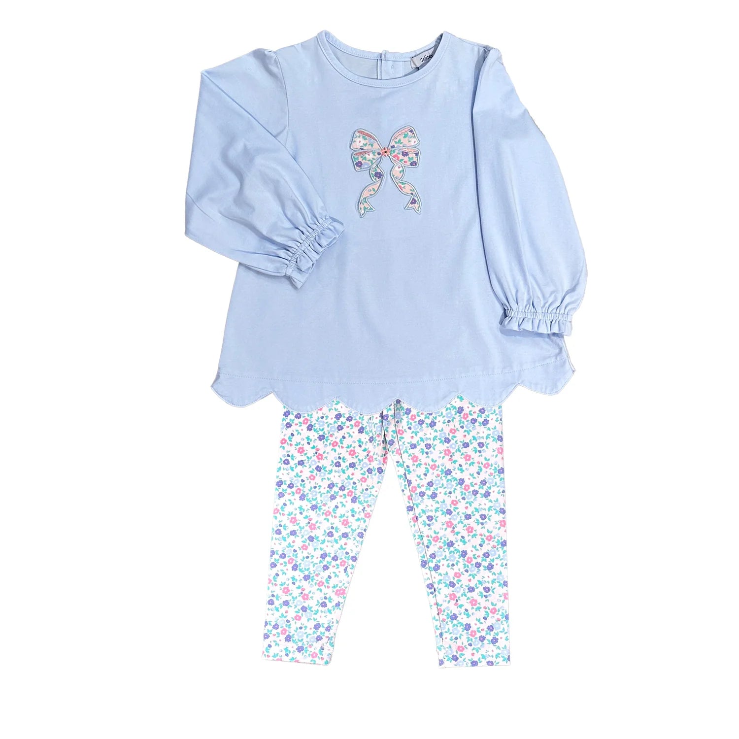 Ditsy Flower Bow Applique Leggings Set  - Doodlebug's Children's Boutique