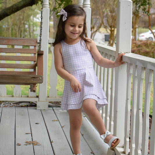 Tennis Dress in Lavender Gingham  - Doodlebug's Children's Boutique