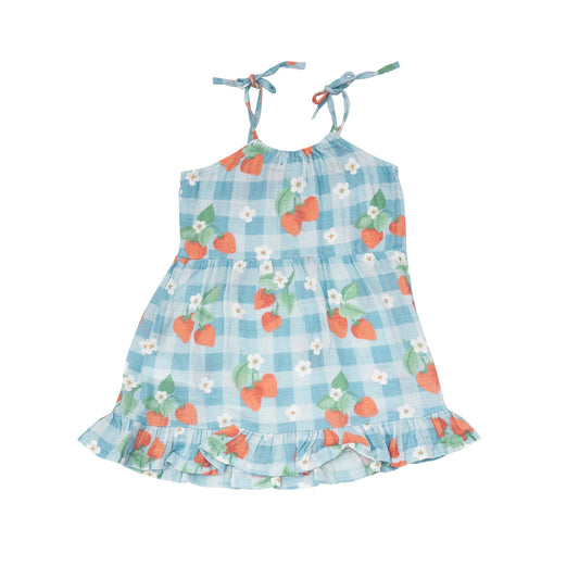 Twirly Tank Dress in Strawberry Gingham  - Doodlebug's Children's Boutique