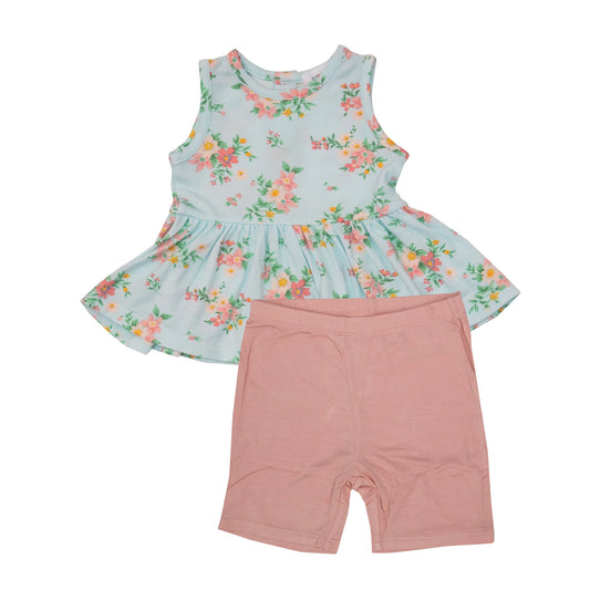Peplum Tank and Biker Short in Vintage Joy  - Doodlebug's Children's Boutique