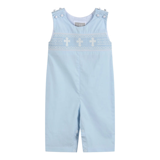 Light Blue Crosses Smocked Overalls - Doodlebug's Children's Boutique