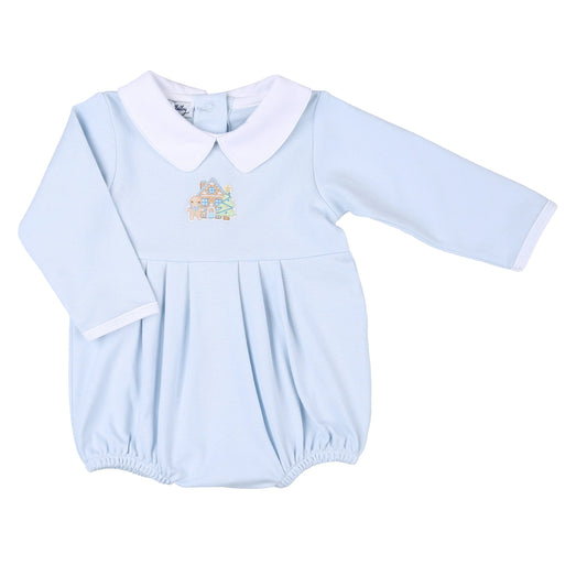 Blue Sweet Gingerbread Collared Embroidered Bubble  - Doodlebug's Children's Boutique