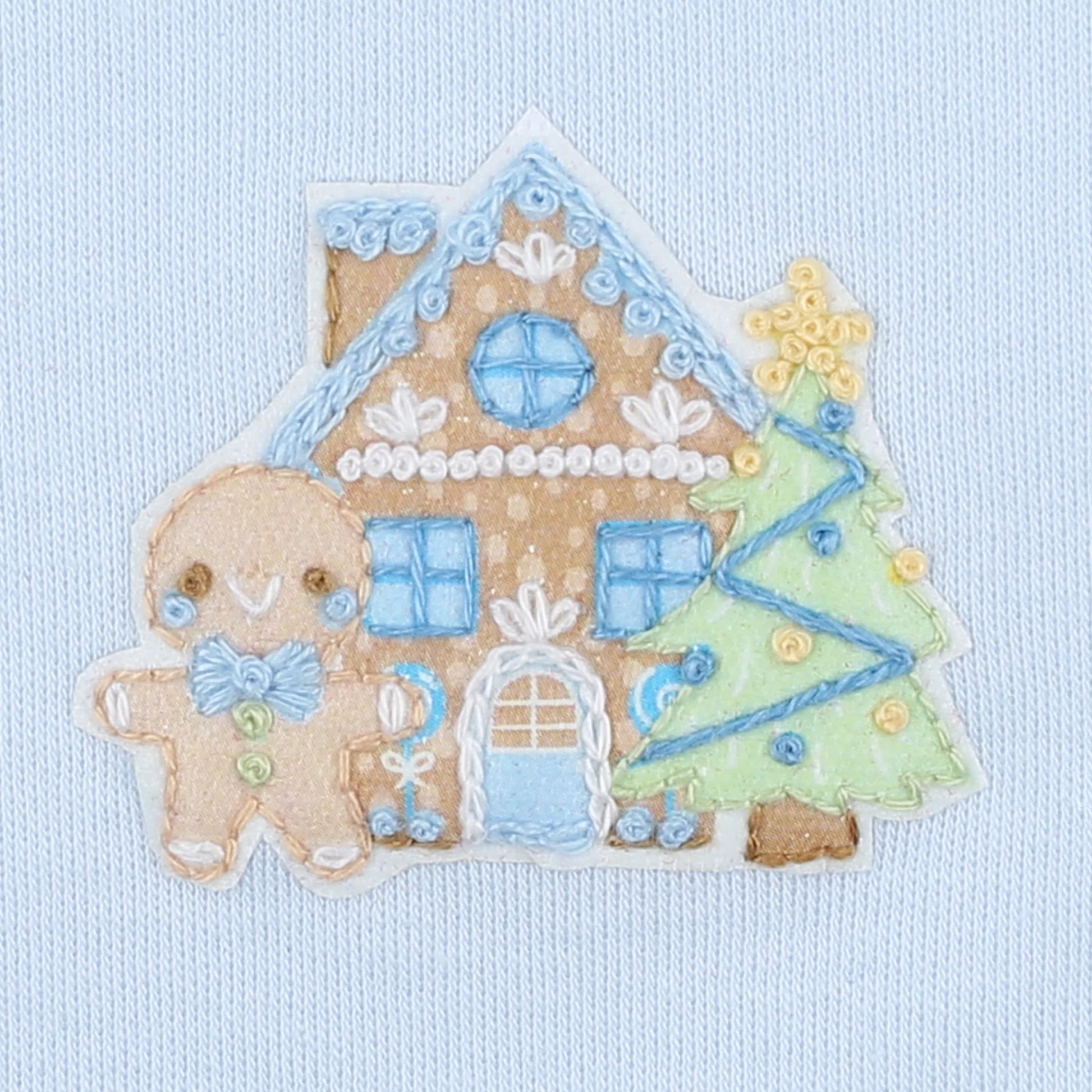 Blue Sweet Gingerbread Collared Embroidered Bubble  - Doodlebug's Children's Boutique