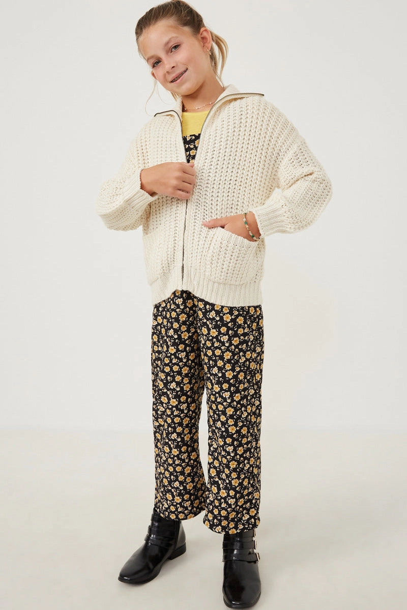 Cream Zip-Up Knit Cardigan