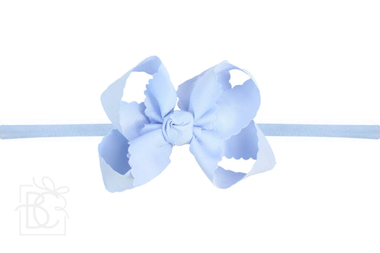 Nylon Headband with Large Scalloped Bow in Millennium Blue - Doodlebug's Children's Boutique