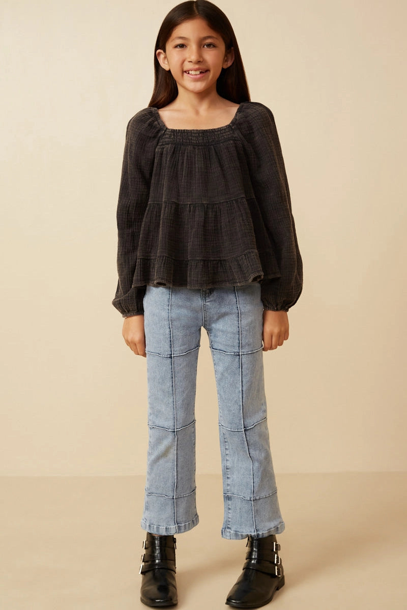 Black Washed Smocked Top