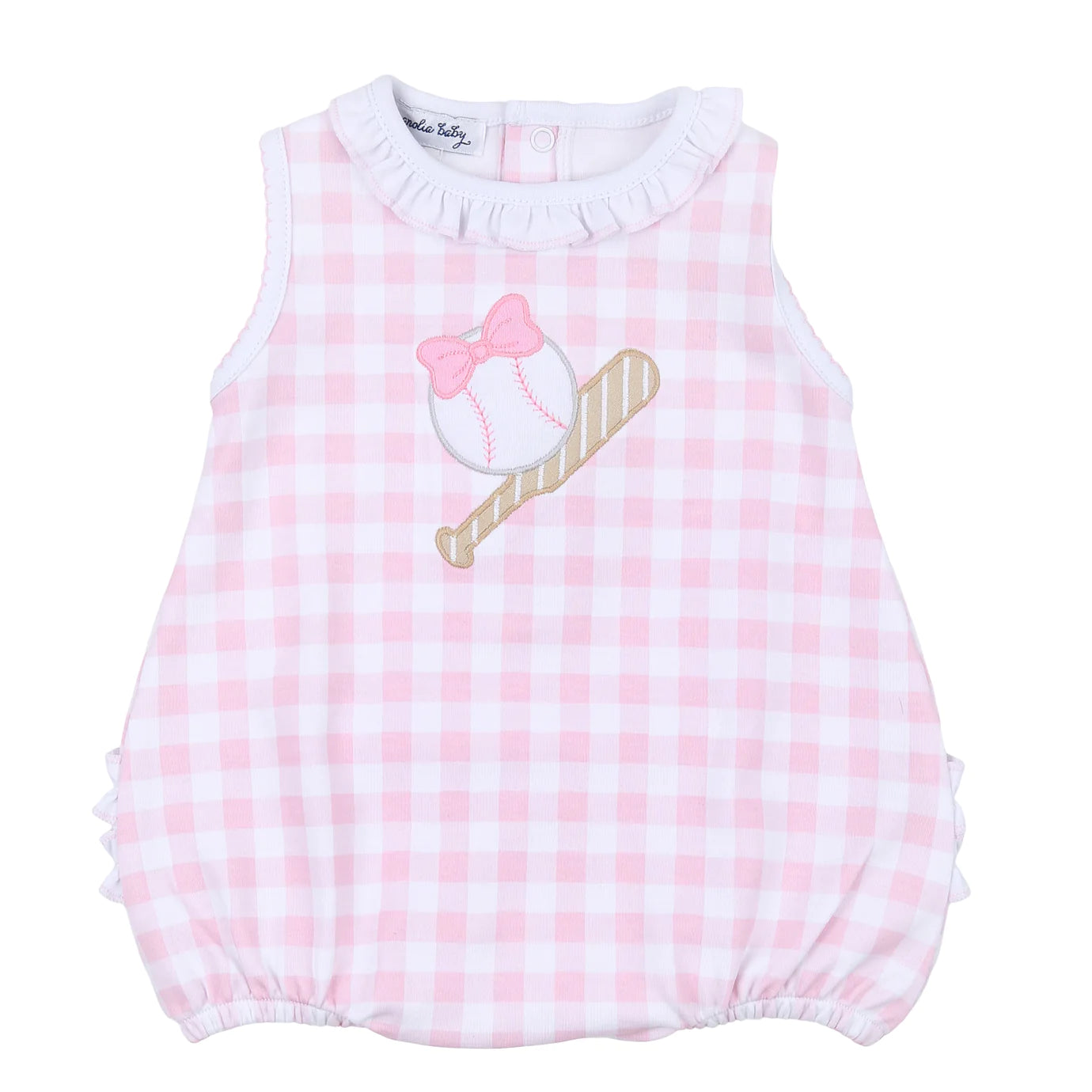 Pink Batter Up Applique Ruffle Bubble  - Doodlebug's Children's Boutique