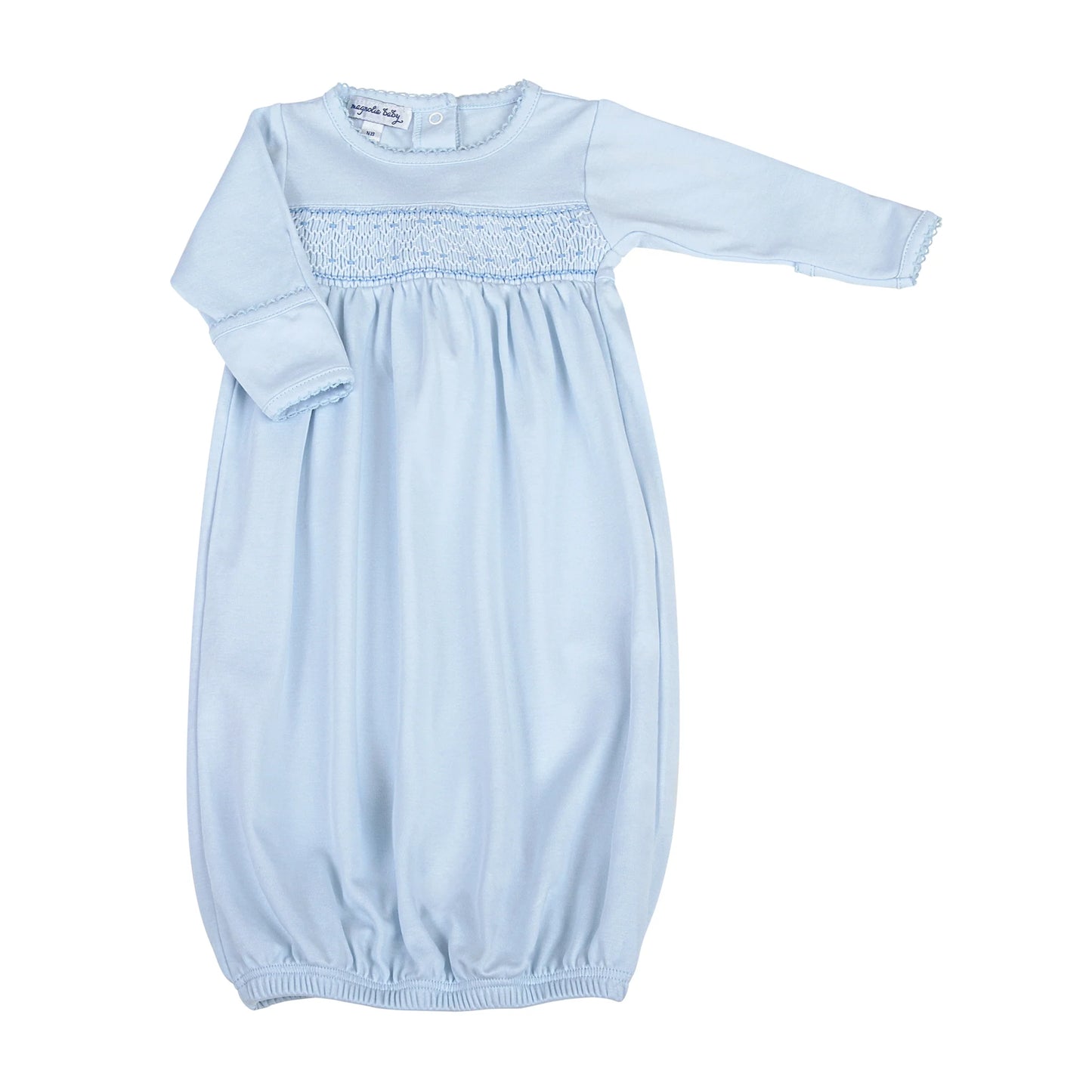 Blue Smocked Gathered Gown  - Doodlebug's Children's Boutique