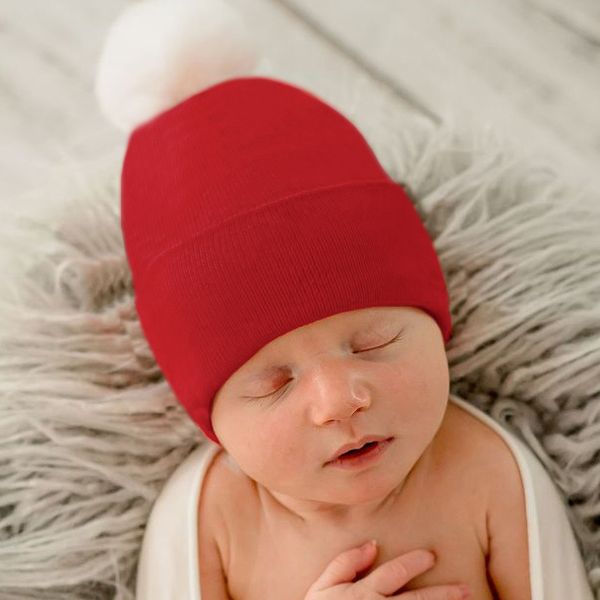 Red Pom Newborn Hospital Hat  - Doodlebug's Children's Boutique