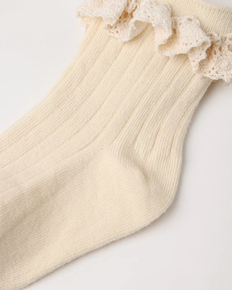 Lace Trim Socks in Rosewood & Natural