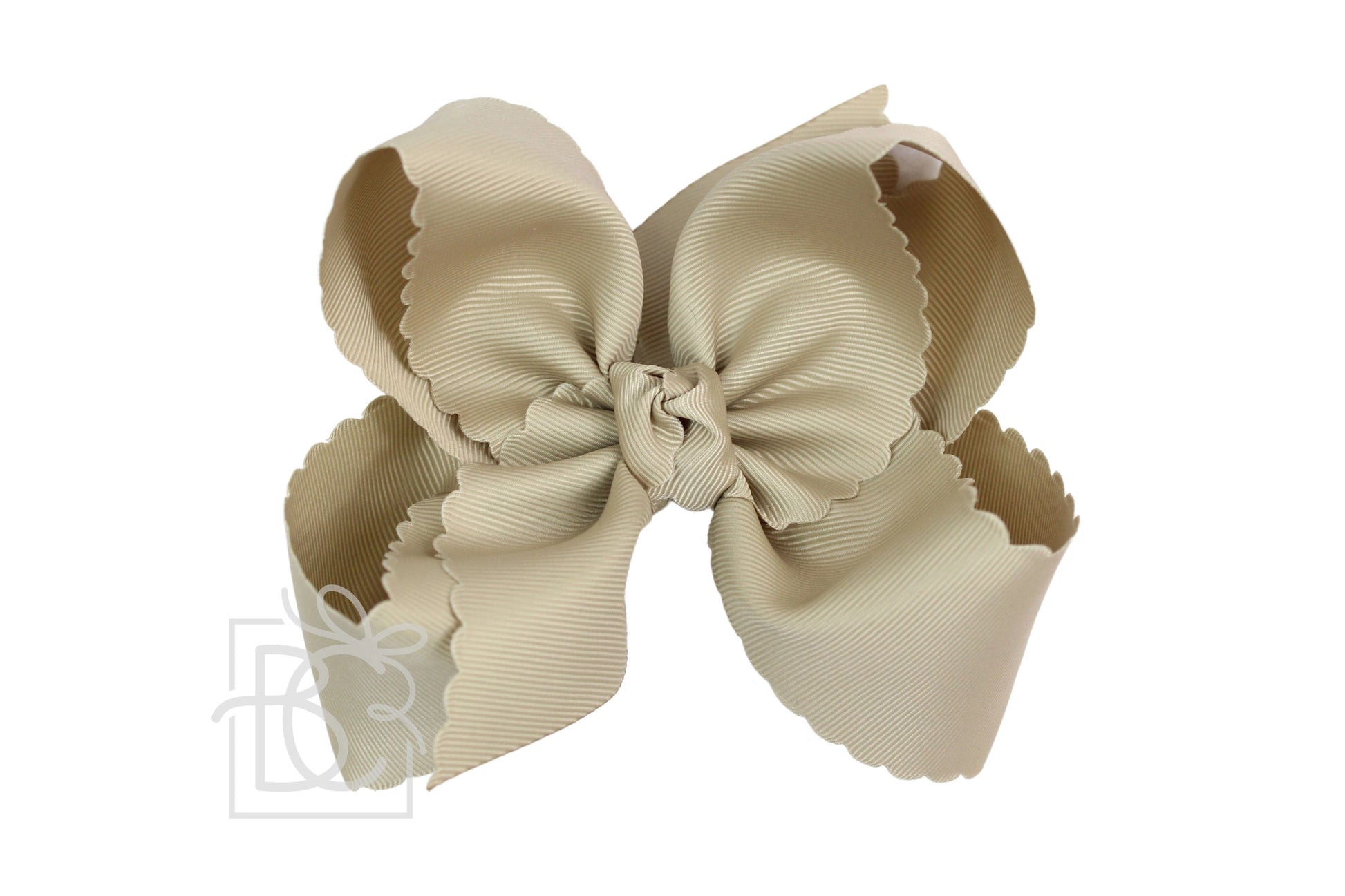 XL Scalloped Edge Bow in Oatmeal  - Doodlebug's Children's Boutique