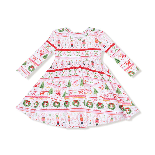 Twirly Long Sleeve Dress in Nutcracker Fair Isle - Doodlebug's Children's Boutique