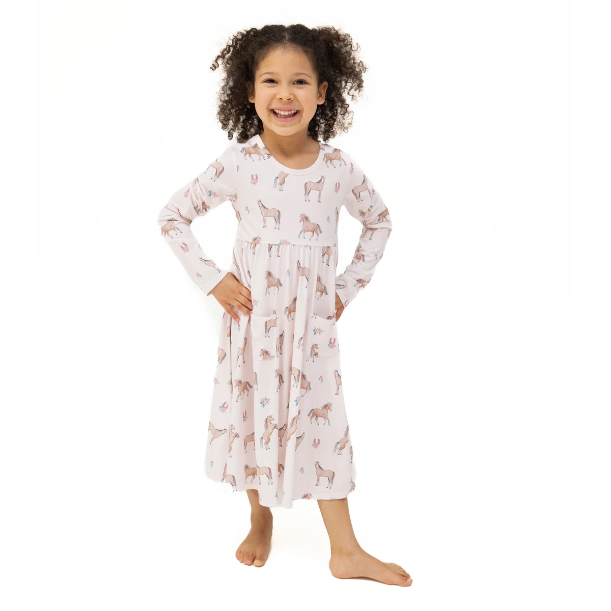 I Love Horses Twirly Long Sleeve Dress - Doodlebug's Children's Boutique