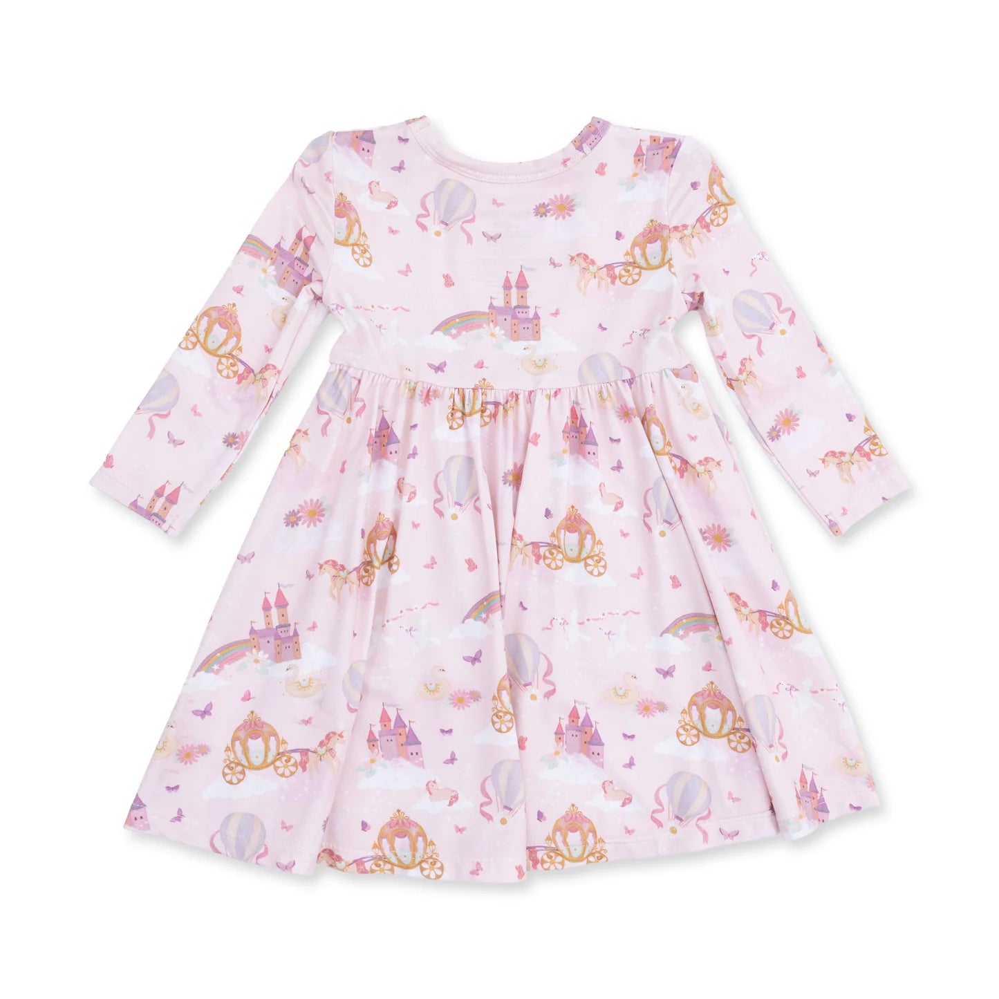 Princes Unicorns & Castle Twirly Long Sleeve Dress with Biker Short