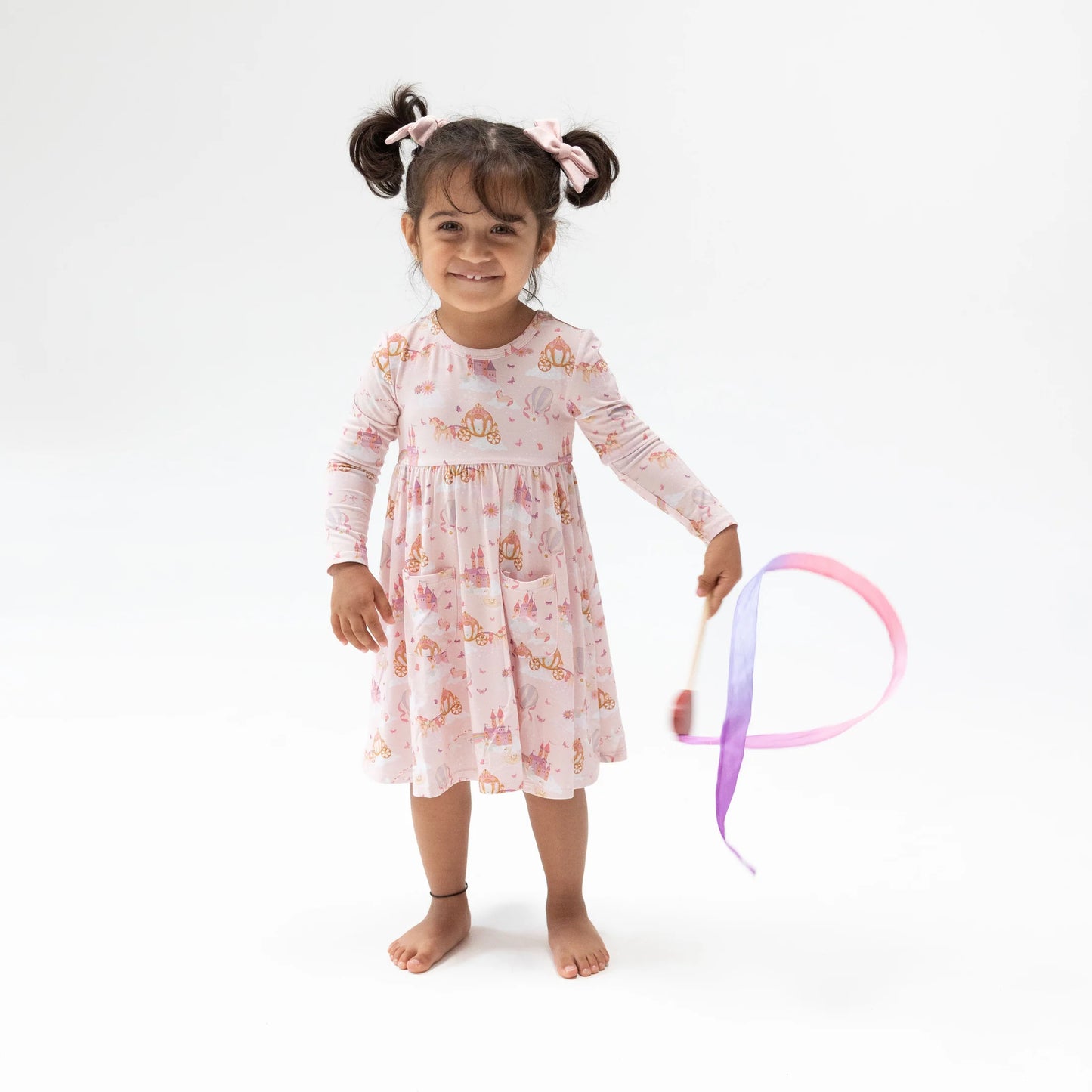 Princes Unicorns & Castle Twirly Long Sleeve Dress with Biker Short