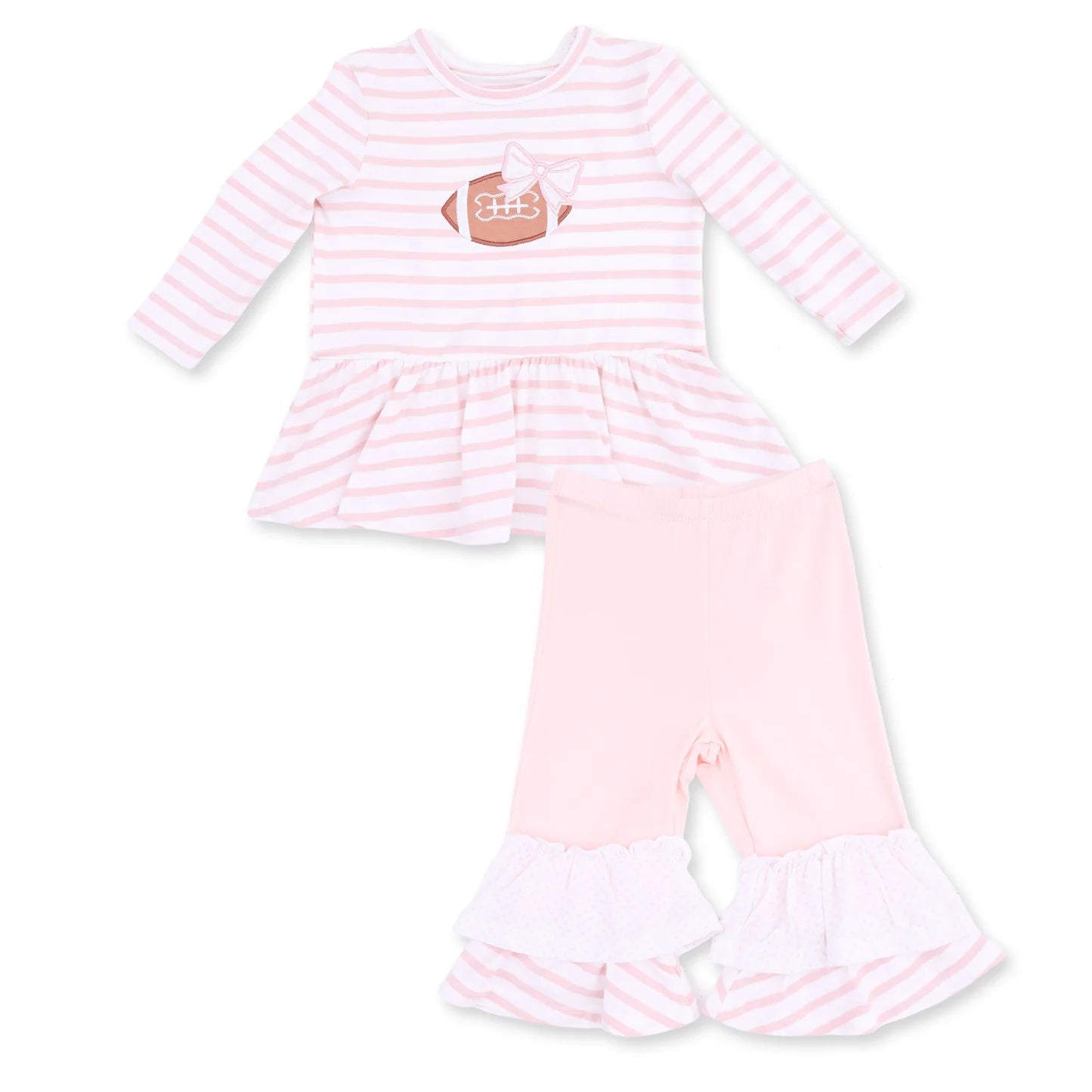 Football Dot & Stripe Long Sleeve Peplum & Ruffle Bells