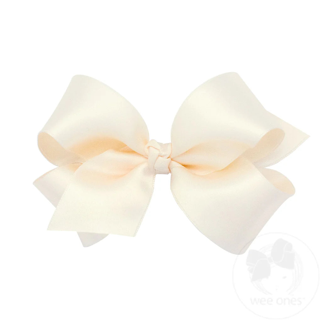Ecru Satin Medium Bow - Doodlebug's Children's Boutique