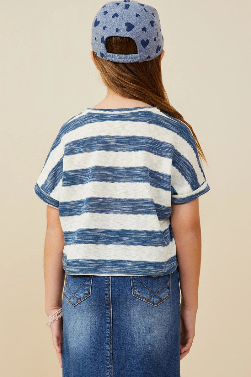 Blue Heathered Stripe Top - Doodlebug's Children's Boutique