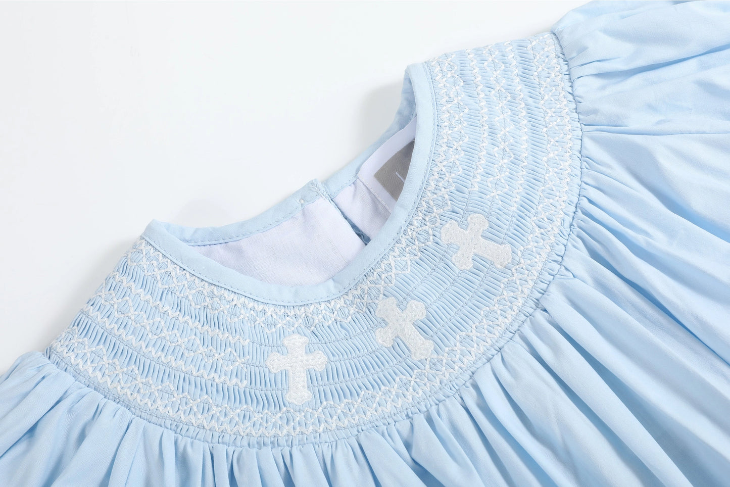 Light Blue Crosses Smocked Bishop Dress - Doodlebug's Children's Boutique