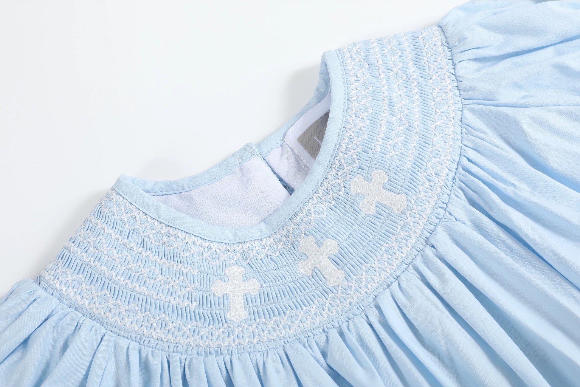 Light Blue Crosses Smocked Bishop Dress - Doodlebug's Children's Boutique