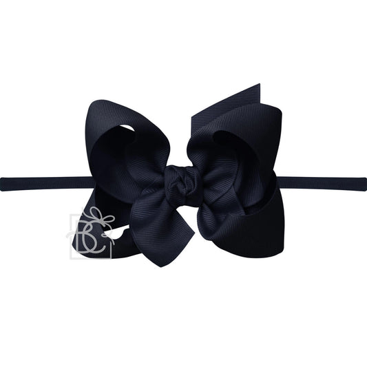 Nylon Headband with Large Bow in Dark Navy - Doodlebug's Children's Boutique
