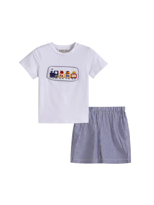 Alphabet Train Smocked Shirt and Shorts Set  - Doodlebug's Children's Boutique