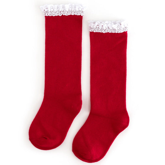 Lace Top Knee High Socks in Santa Baby - Doodlebug's Children's Boutique