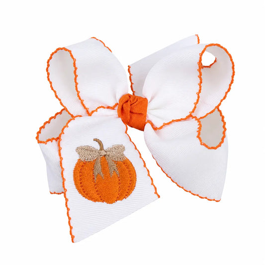 XL Pumpkin Embroidered Bow - Doodlebug's Children's Boutique