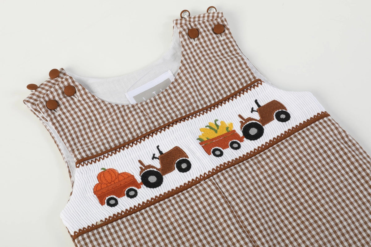 Pumpkin & Corn Tractor Smocked Overalls