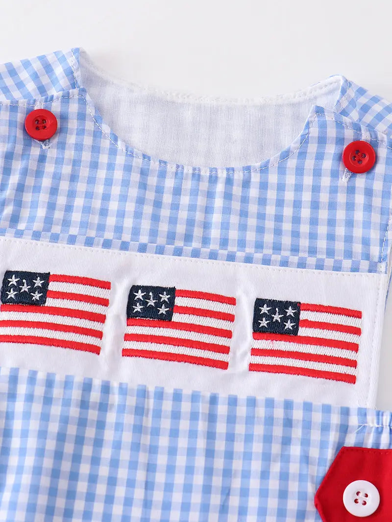 Flag Patriotic Embroidery Plaid Boy JonJon  - Doodlebug's Children's Boutique