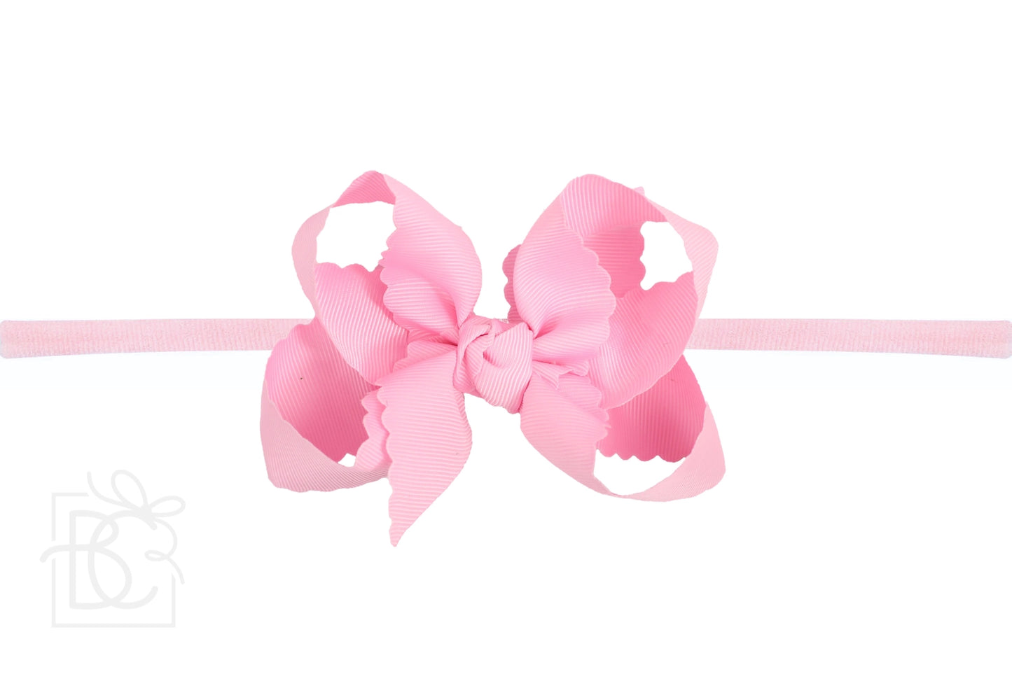 Nylon Headband with Large Scalloped Bow in Pink - Doodlebug's Children's Boutique