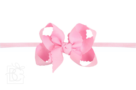 Nylon Headband with Large Scalloped Bow in Pink - Doodlebug's Children's Boutique