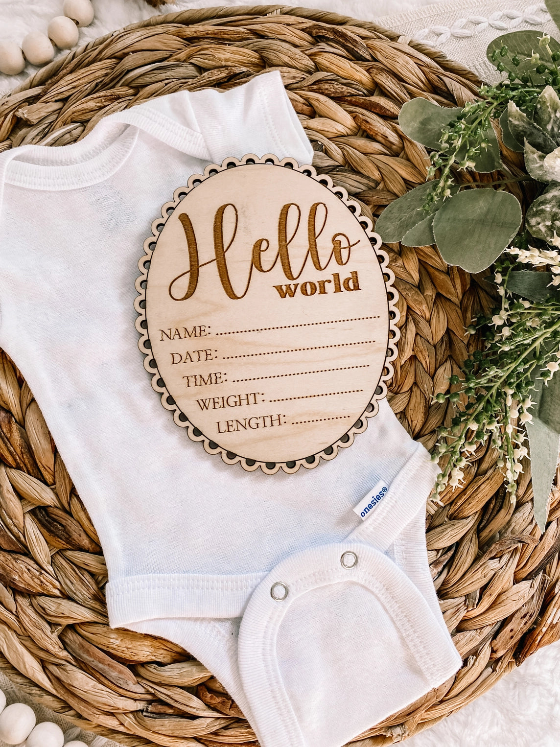 Scalloped Hello World Wood Stat Plaque - Doodlebug's Children's Boutique