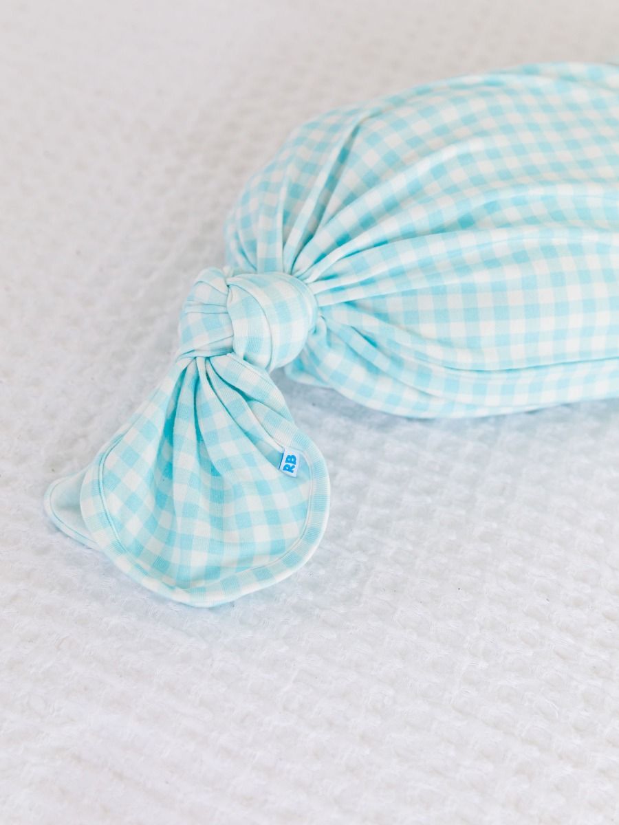 Blue Breeze Gingham Knotted Gown & Hat