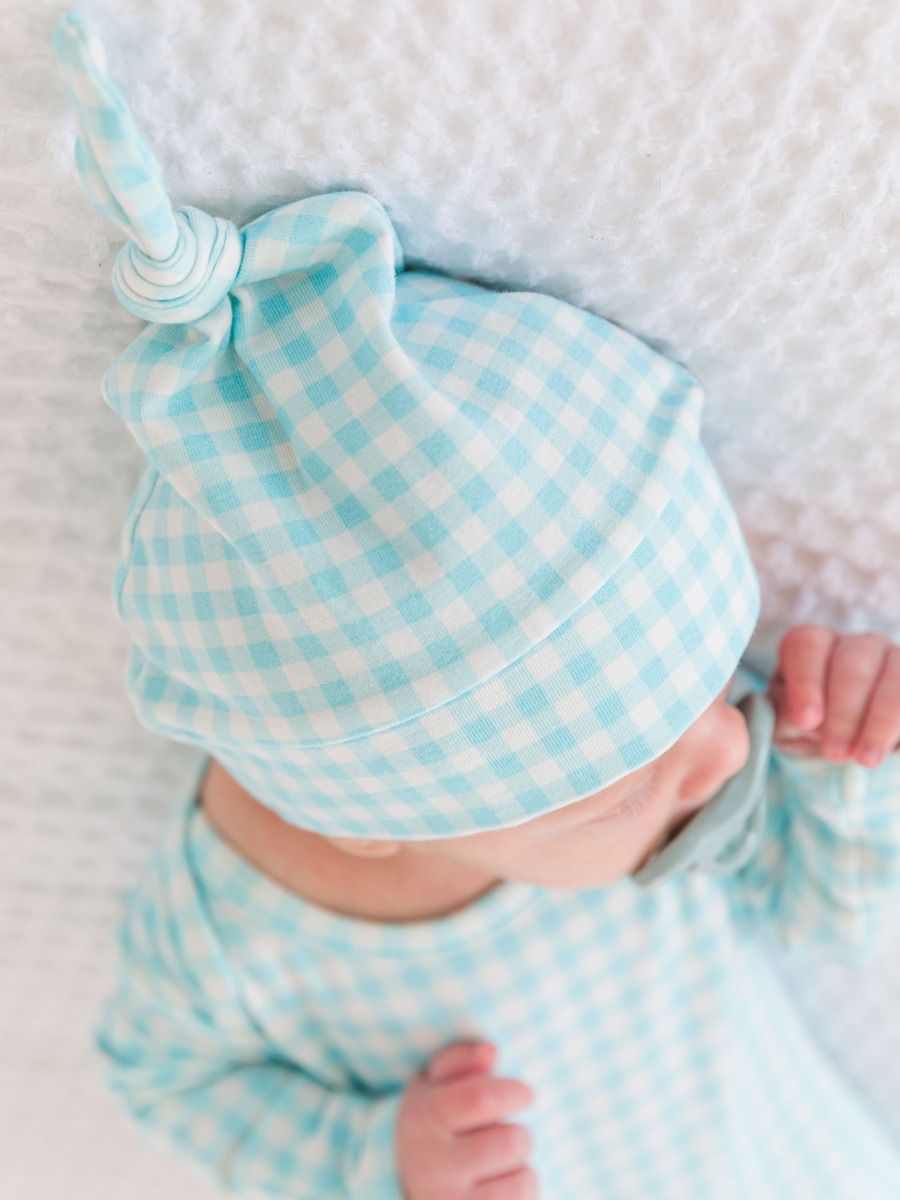 Blue Breeze Gingham Knotted Gown & Hat