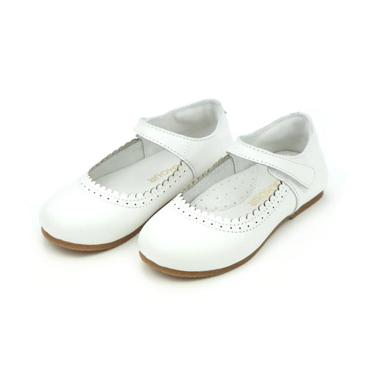 Lucille Scalloped Shoe in White  - Doodlebug's Children's Boutique